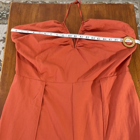 Find Me Plus 3XL rust jumpsuit, wide palazzo pant leg, halter v-neck top - Picture 9 of 14